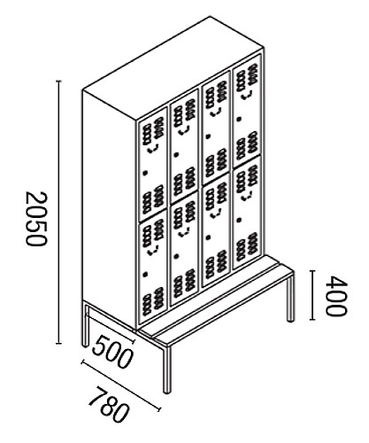 308_2fus_4-teilig Garderobenschrank 4-teilig, 2 Fächer übereinander, Sitzbank