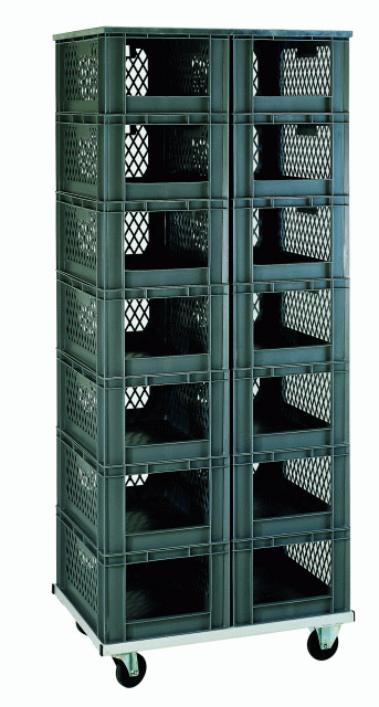 597-0106-30 Fahrbares Stapelkastenregal, mit 14 Kästen Typ 4, 815x607x1980mm