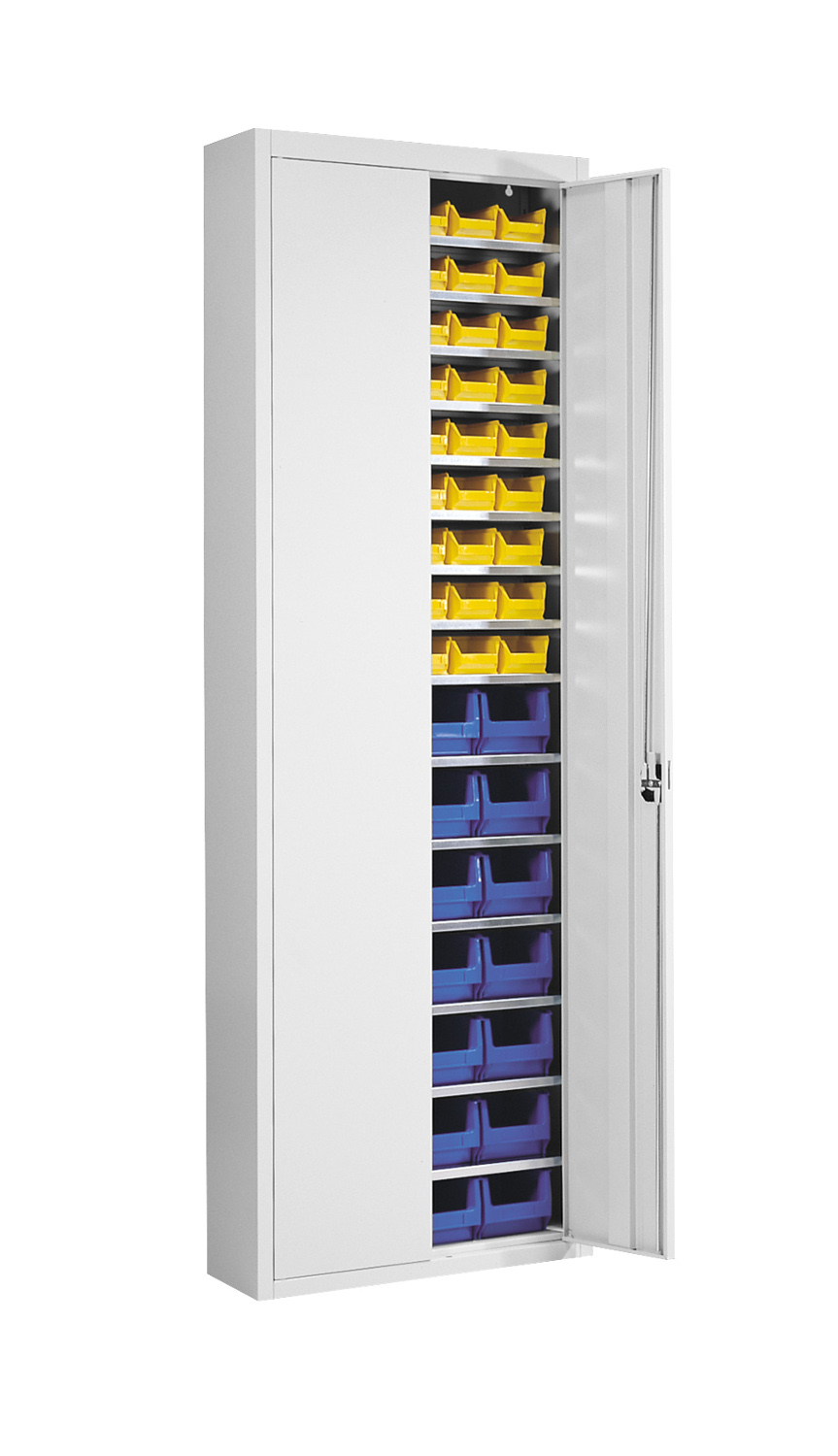 Stahlschrank  mit 82 Sichtlagerkästen