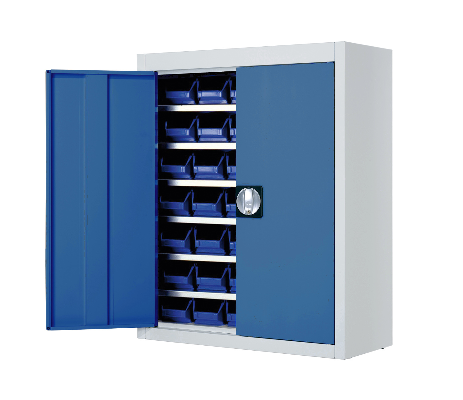 201-0049-00-schrank-mit-sichtlagerkaestenSgEHxKlWFQAIl Stahl-Schrank mit Kästen 42 x Gr. 5