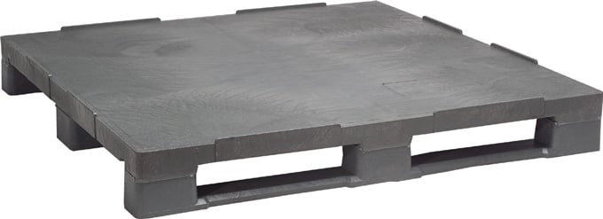 680-0029 Industrie-Kunststoff-Palette  mit Anti-Rutschkante, 1200 x 1000 mm, mit 3 Kufen, Material PE-RE grau