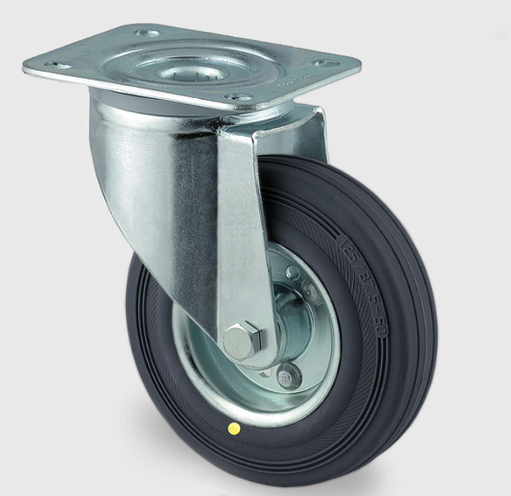 016-0339-00-transportgeraete-lenkrolle-mit-vollgummi-bereifung-esd-tente Vollgummi-Lenkrolle Ø 125x37mm breit mit Platte 105x85mm ESD Bauh. 155mm Tragkraft 100 kg