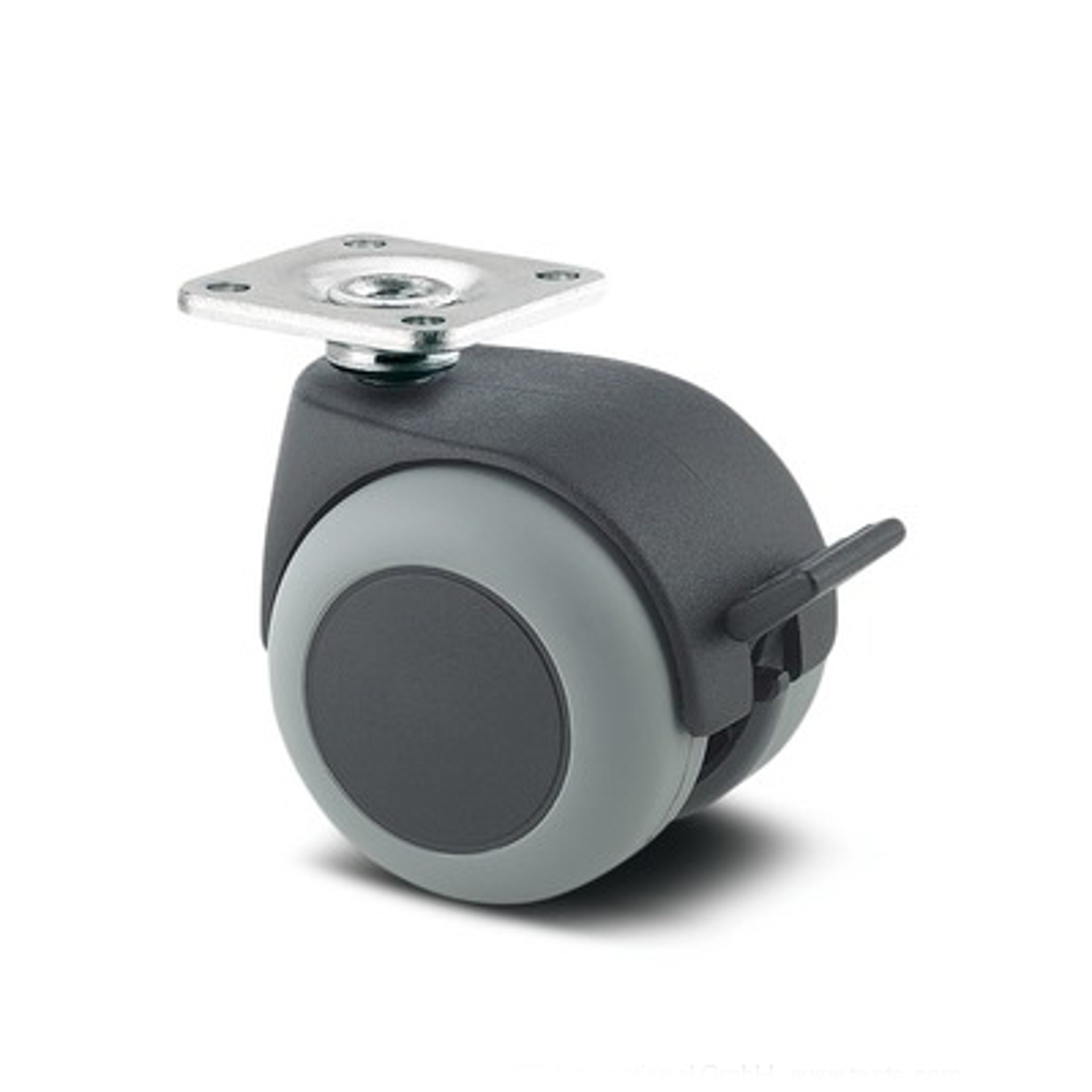 Möbel-Doppel-Lenkrolle für Hartboden mit Anschraubplatte