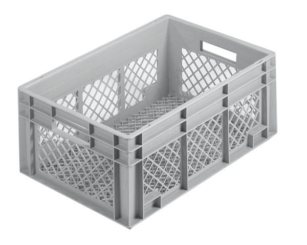 506-0688 Stapelkasten, 600x400x120mm, 24 Liter, Farbe: grau, Gitterwände und Gitterboden, Serie Norm 1