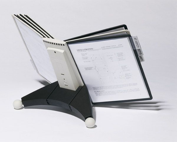 Design-Tischständer SHERPA mit 10 farbigen Sichttafeln je 5 in schwarz und grau