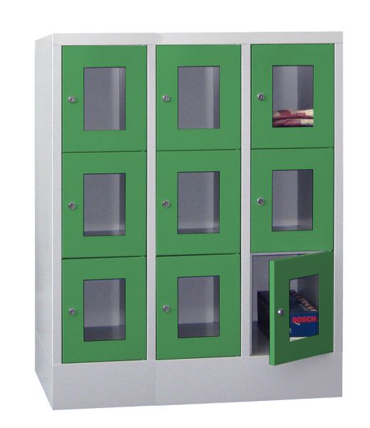 Stahl-Schließfachschrank mit Sichtfenster-Türen, 9 Fächer