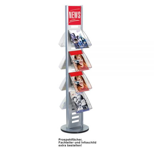 Prospekt-Ständer tec-art premium, bis zu 12 DIN A4-Fächer, alufarbig, ø 540 x H 1710mm