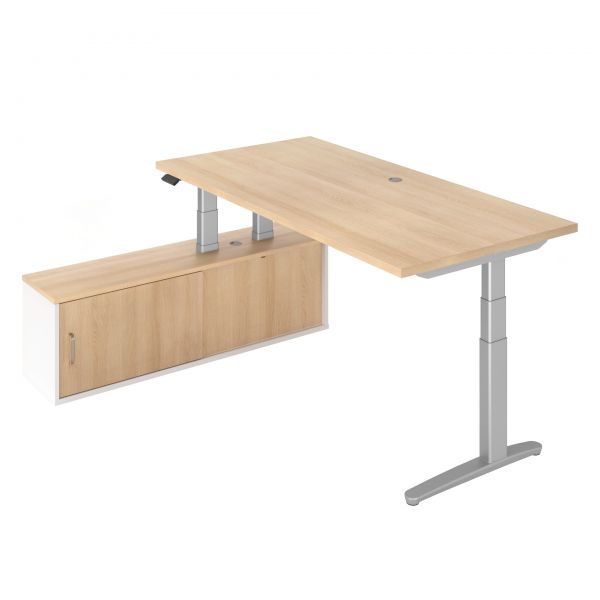 Steh-/Sitz-Arbeitsplatz, elektrisch höhenverstellbare Tisch-Sideboard-Kombi, Serie orga XBHM2C