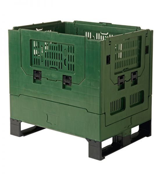Faltbare Kunststoff-Palettenbox mit 2 Kufen, Inhalt 250L, grün, B800xT600xH760mm