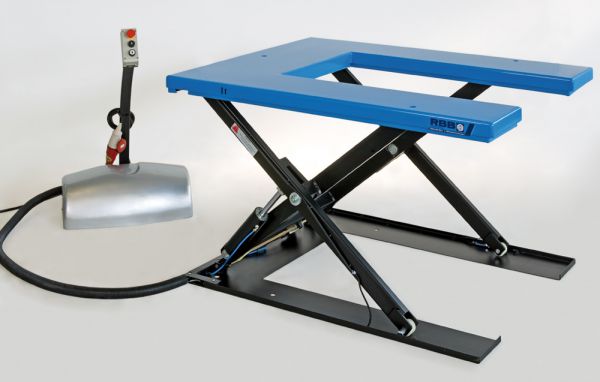 Flachscheren-Hubtisch mit U-Plattform, 380V, 1 t, lichtblau/ schwarz, Hubbereich: 80-760mm