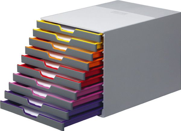Schubladenbox VARICOLOR mit 10 Schüben lichtgrau/farbig