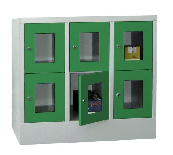 Stahl-Schließfachschrank mit Sichtfenster-Türen, 6 Fächer