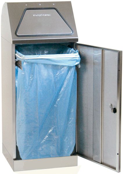 Edelstahl-Wertstoffbehälter, ohne Trethebel, mit Abfallsack-Halterung